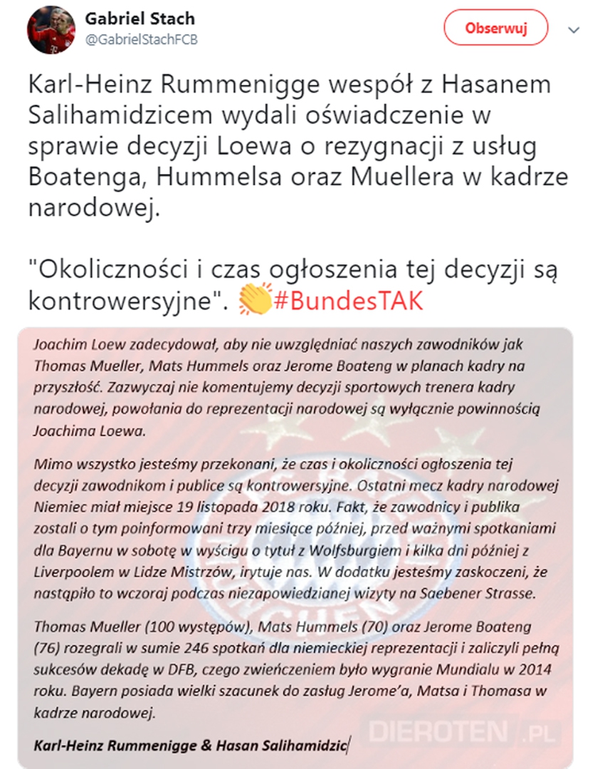 OŚWIADCZENIE Bayernu ws. decyzji Loewa!